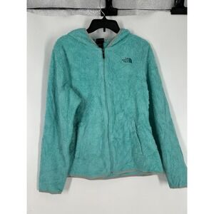 The North Face Osito 2 Jacket Womens Medium Teal Blue Fleece Hooded Sherpa Fuzzy